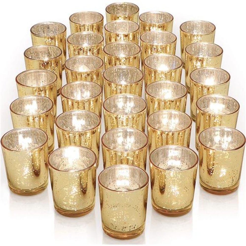 Gold Votive Candle Holders Set of 36 - Speckled Mercury Gold Glass Candle Holder